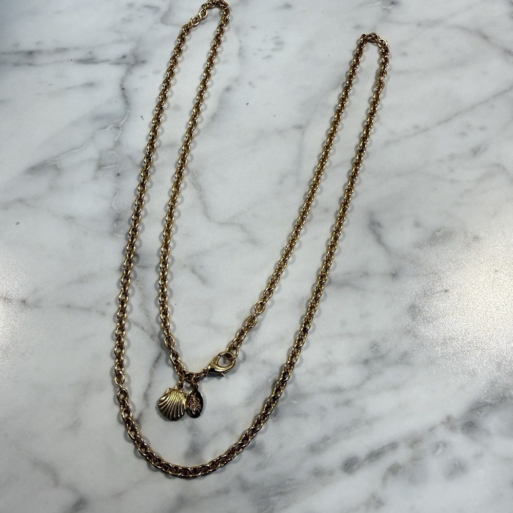 Kirk's Folly Cable Chain Gold Tone Necklace 30" Shell Scallop Signed - Picture 4 of 4